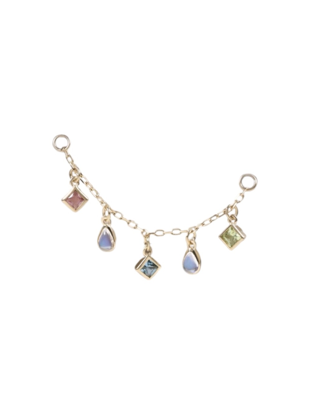 14K Solid Gold Moonstone Chain Attachment, Pink Tourmaline, Swiss Blue
